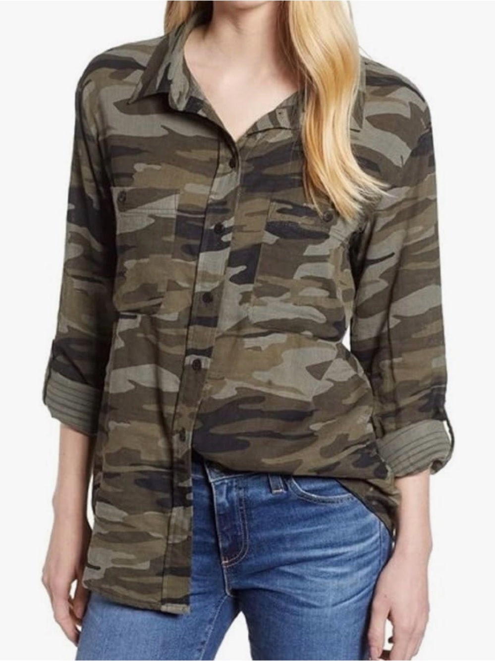 Sanctuary Olive Green Camouflage Button-Up Shirt